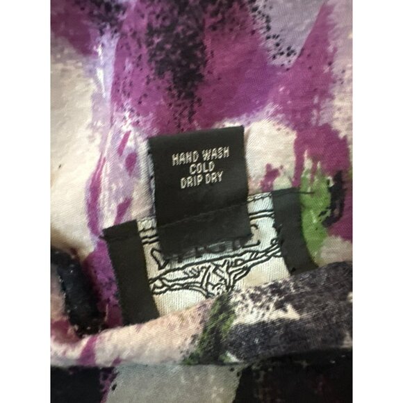 Angie Womens Medium Floral Bell Sleeve Top Peasant Whimsigoth Purple Black - Picture 3 of 4